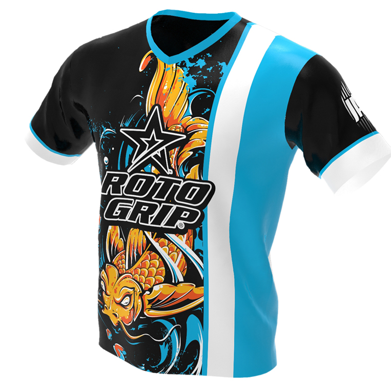 jersey alley - koi fish - blue roto grip bowling jersey - front