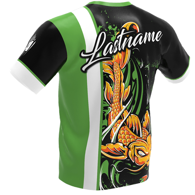 jersey alley - koi fish - green roto grip bowling jersey - back