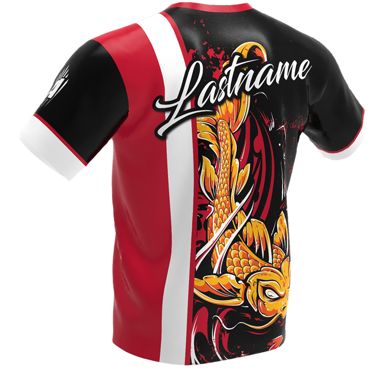 jersey alley - koi fish - red roto grip bowling jersey - back