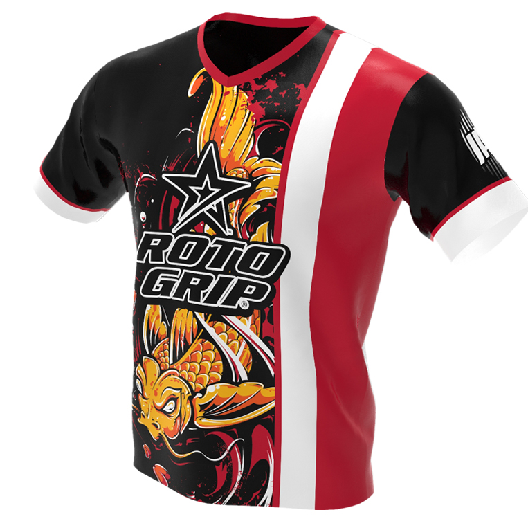 jersey alley - koi fish - red roto grip bowling jersey - front